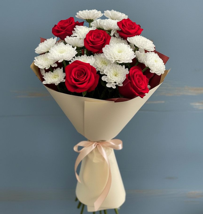 Букет цветов из: Розы и Хризантемы в Болохово