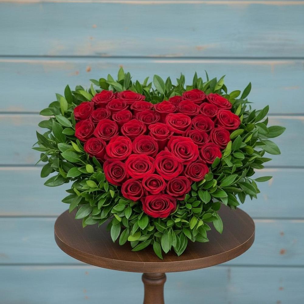 Цветочная композиция из Розы в виде сердца в Болохово