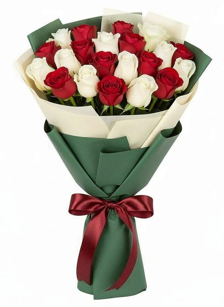Букет Микс из красных и белых роз в Болохово
