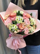 Букет нежные объятья в Болохово Букет цветов из: Гвоздики, Розы и Хризантемы в Болохово
