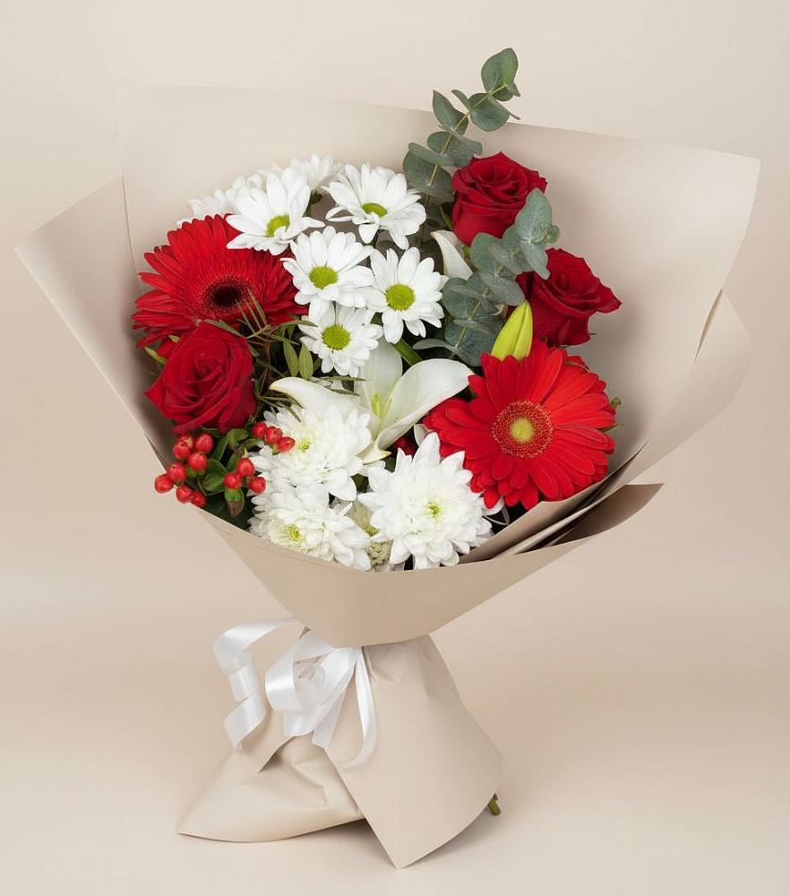 Букет цветов из: Розы, Хризантемы, Герберы и Лилии в Болохово