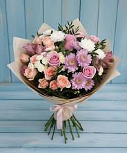 Букет цветов из:  Хризантемы, Розы и Альстромерии в Болохово